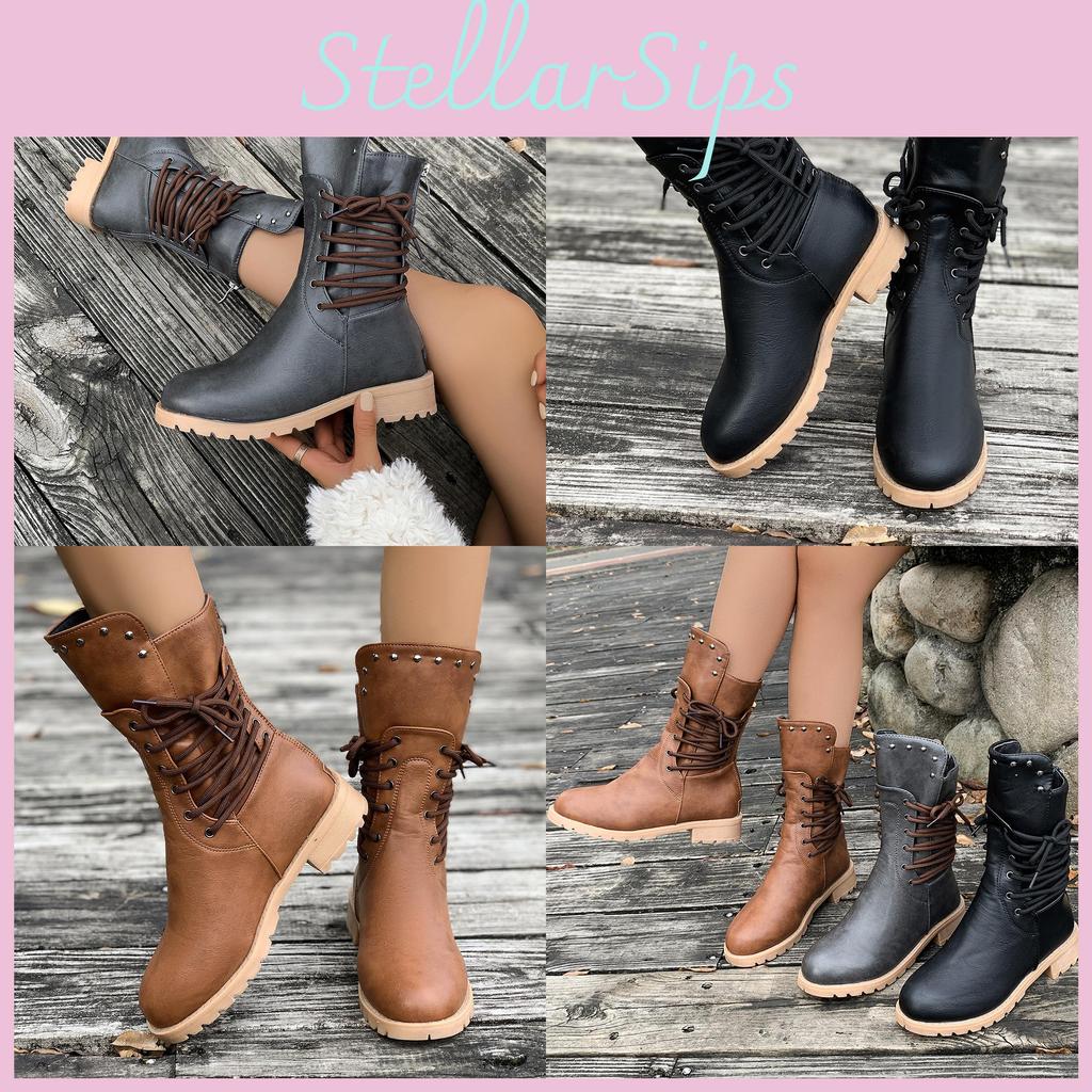 Stylish Women's Mid-calf Riding Boots With Cozy Fleece Lining For Winter Fashion