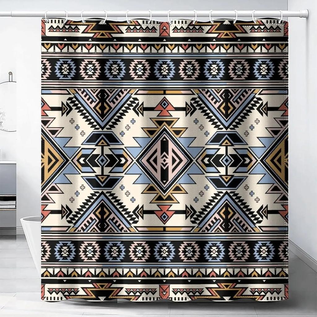 Colorful Rustic Shower Curtain Southwest Family Bathroom Decoration 180x 180cm Waterproof Shower Curtain with 12 Hooks