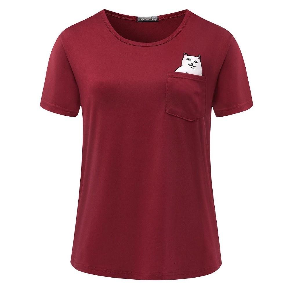 T-shirt Casual in Puro Cotone da Uomo con Stampa Gatto Cartone Animato Estate