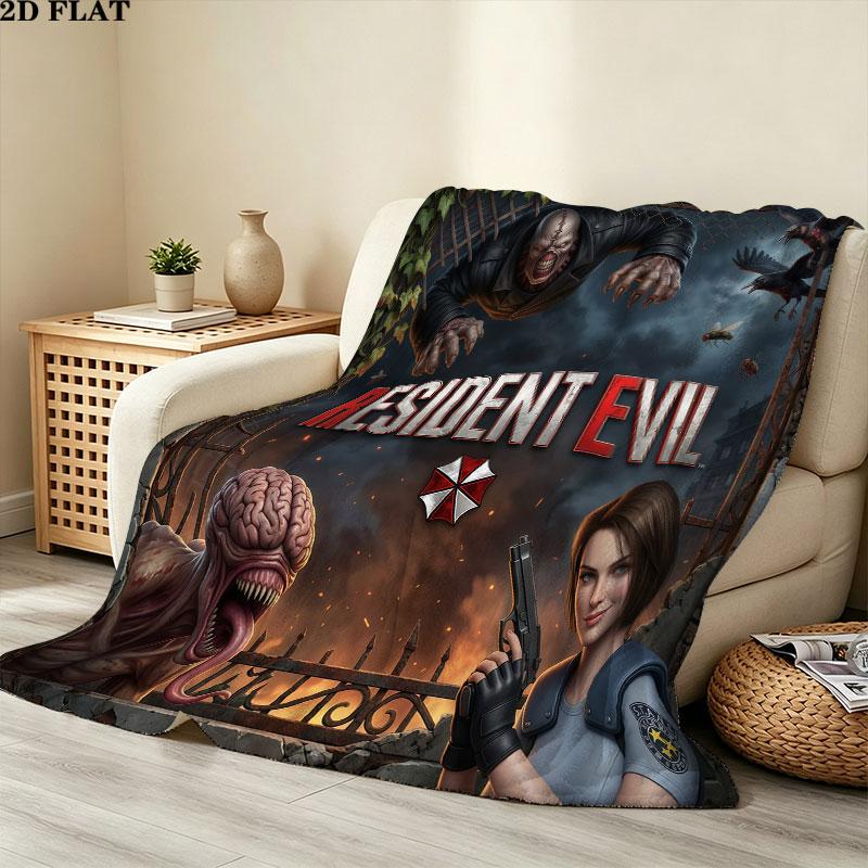 1PC Resident Evil Patterned Flannel Blanket Suitable For All Seasons For Home Decor Warmth And Comfort Gifts Holiday Present