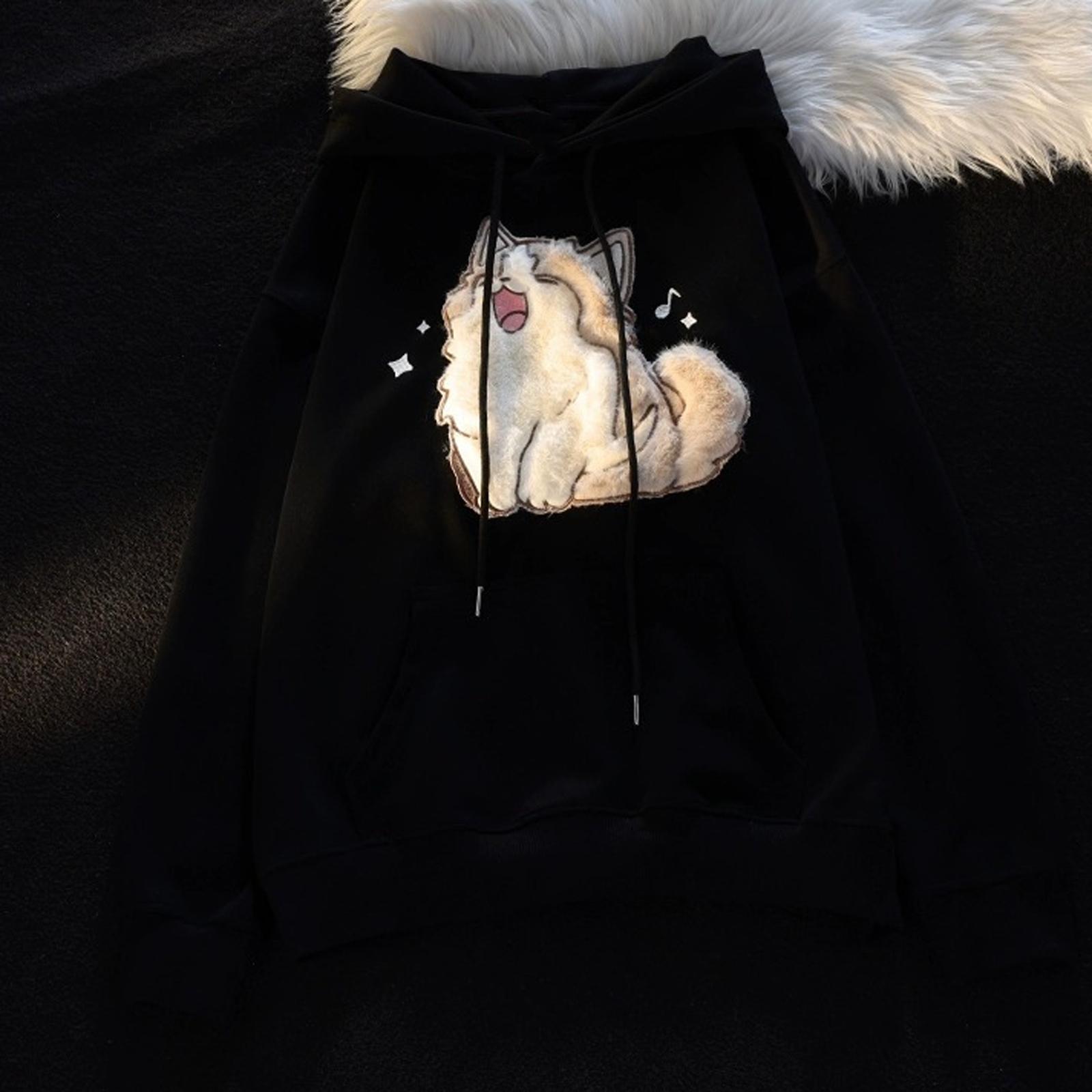 

Женская модная повседневная толстовка с длинным рукавом и круглым вырезом, пуловер, топ с карманами XL чёрный