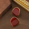 S Silver Needle New Festive Burgundy Drip Glaze Geometric Stud Earrings Light Luxury Temperament Premium Versatile Earrings