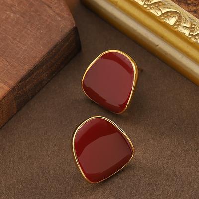 S Silver Needle New Festive Burgundy Drip Glaze Geometric Stud Earrings Light Luxury Temperament Premium Versatile Earrings