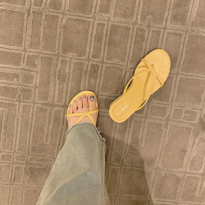 Sheepskin heel height 6cm slippers women's summer toe fairy wind outer wear thin band wedge herringbone cool slippers