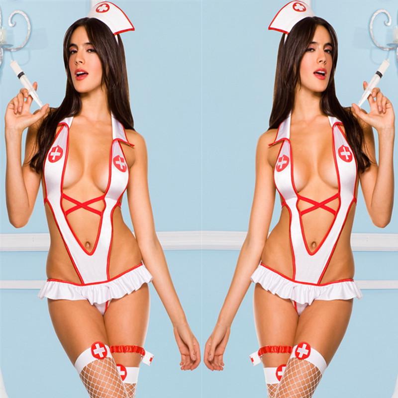 Sexy European & American Nurse Bodysuit: Three-Piece Lingerie Set