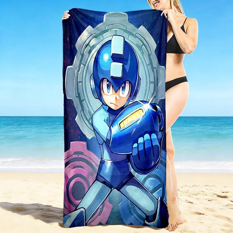 1Pc Mega Man Robot Battle Beach Towel, Quick Dry, Multi-Use for Beach Pool Gym Yoga Home Travel, Christmas, Halloween, Xmas Gift M929191