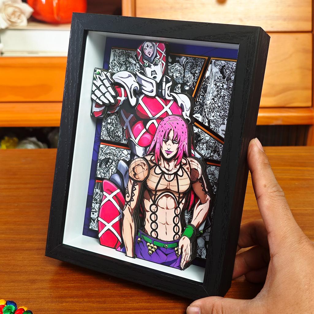 Classic Anime JoJo's Bizarre Adventure 3D Decorative Painting Cartoon Figure Handmade Decorative Picture Frame DesktopDecoration