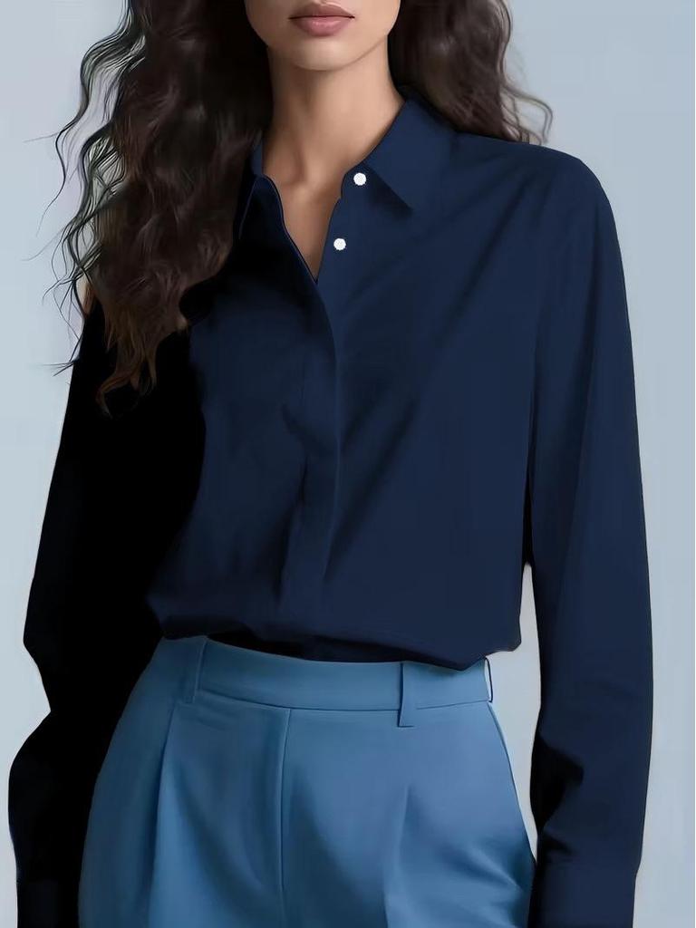 Women's Professional Hidden Placket Button Work Shirt - Office Wear European & American Style