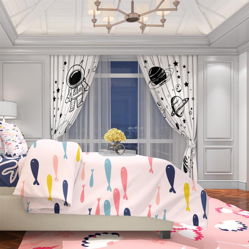Astronaut Rocket -2 pieces - Printed curtain, 100% polyester, suitable for home decor (excluding rods)