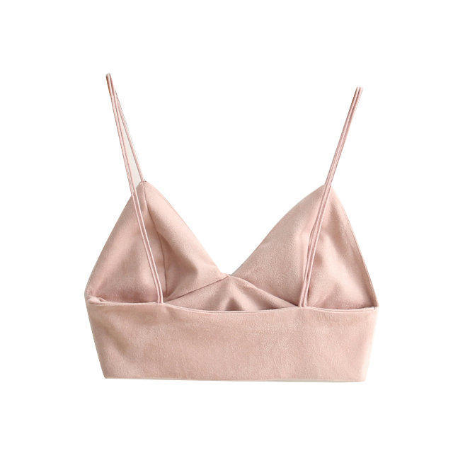 Bralette Crop Top Summer Sexy Pink Strappy Suede Cami Camisole Women Tops