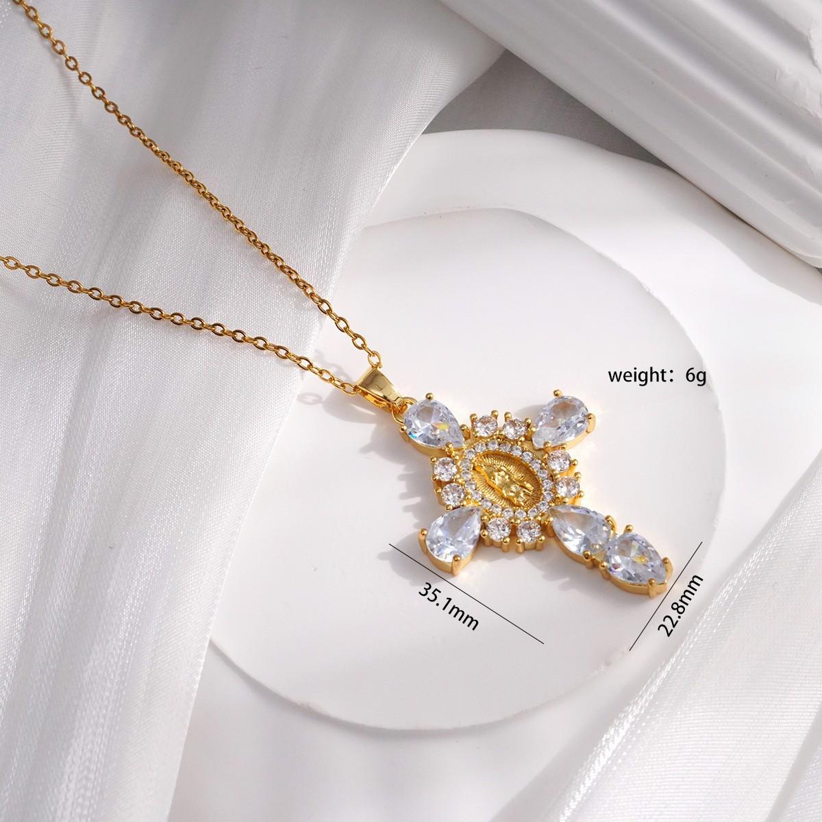 European-American Zircon Pendant: Creative Virgin Mary Cross Necklace