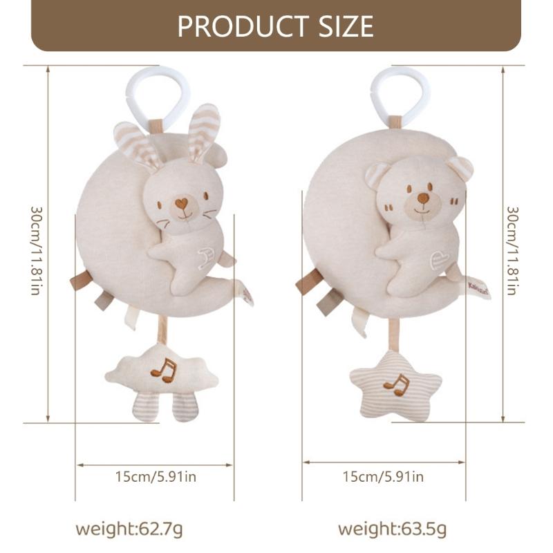Plush Infant Car Seat Toy With Music Sounds Crib Mobile Hanging Toy For Soothing Baby Travel Bed Bell Cartoon Hanger