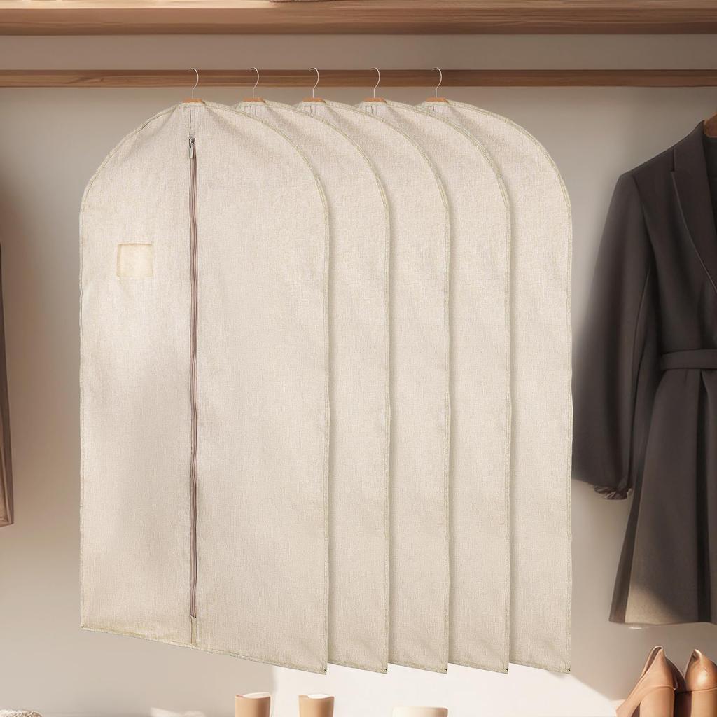 5-piece Set of Pure Cotton Hanging Clothes Storage Bags Beige