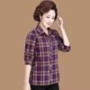 Women's Pure Cotton Plaid Long Sleeve Shirt - Autumn Base Layer for Middle-aged/Elderly Moms