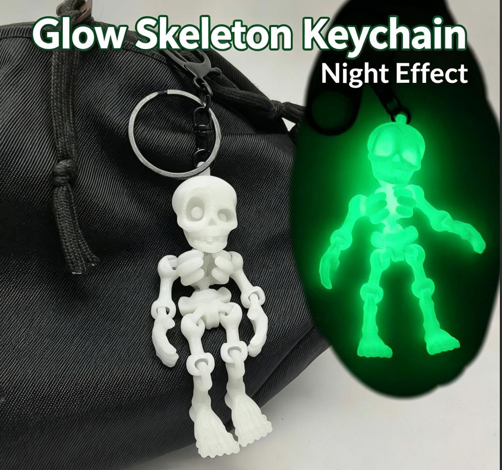 3D Printed Glow in Dark Articulated Skeleton Keychain, Mini Movable Joints Fidget Toy for Purse Car Bag Accessories