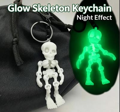 3D Printed Glow In Dark Articulated Skeleton Keychain, Mini Movable Joints Fidget Toy for Purse Car Bag Accessories