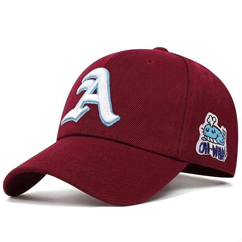 Unisex Gothic Letter A Side Whale Embroidery Baseball Caps Spring and Autumn Outdoor Adjustable Casual Hats Sunscreen Hat