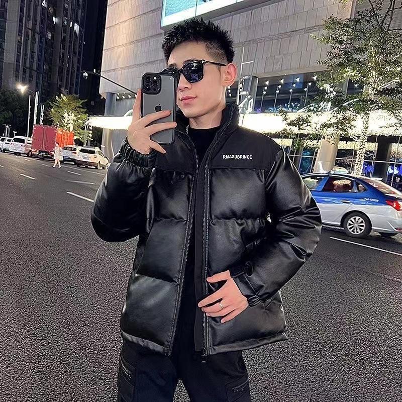 

Мужской короткий пуховик, новая зимняя модель, воротник-стойка, глянцевый, утолщенный, с белым гусиным пухом, свободная куртка-булочка 5XL