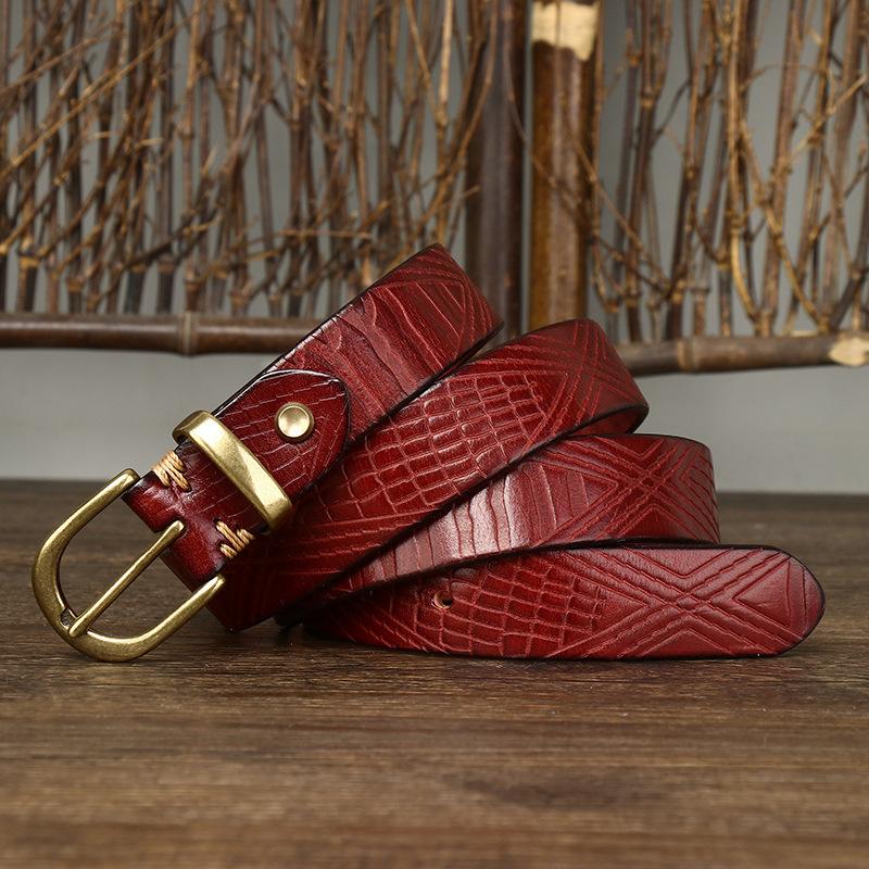 

Ремень женский, модные тенденции в стиле ретро, ​​потертый тисненный кожаный ремень с пряжкой, первый слой из воловьей кожи, джинсовый ремень, женский 115cm