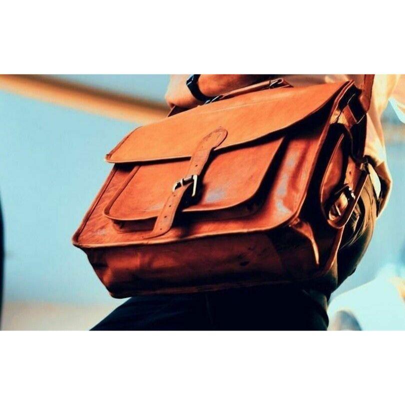 Goat Leather New Men's Crossbody Brown Messenger Laptop Travel Shoulder Bag