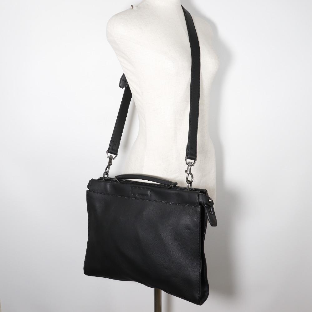 Fendi Peekaboo Business Bag Ceria 2WAYShoulder Black Calfskin Mens Used