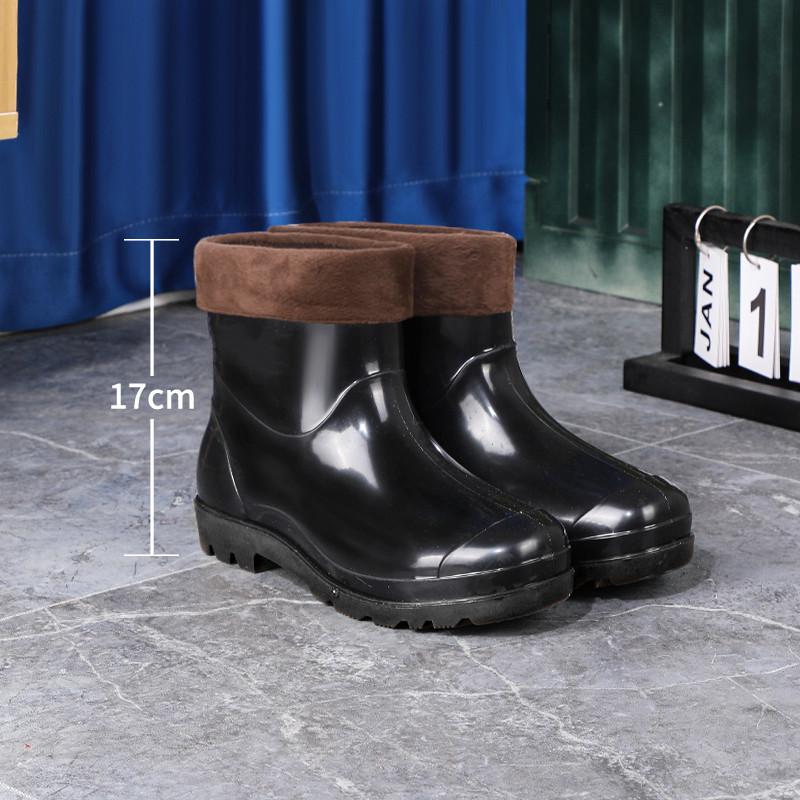 Thickened men's rain shoes high tube short rain boots waterproof and non-slip thickened fleece cover acid and alkali resistant rubber boots