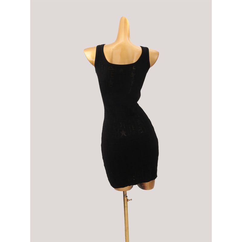 Western Style Sexy Square Collar Hollow-out Sleeveless Knitted Dress Women Autumn and Winter New Waist Hugging Slimming Sheath Vest Dress