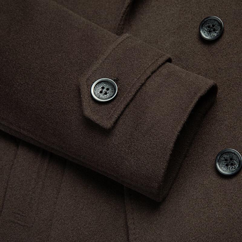 ROMON Men's Double-breasted Wool Blend Overcoat with Detachable Goose Down Liner