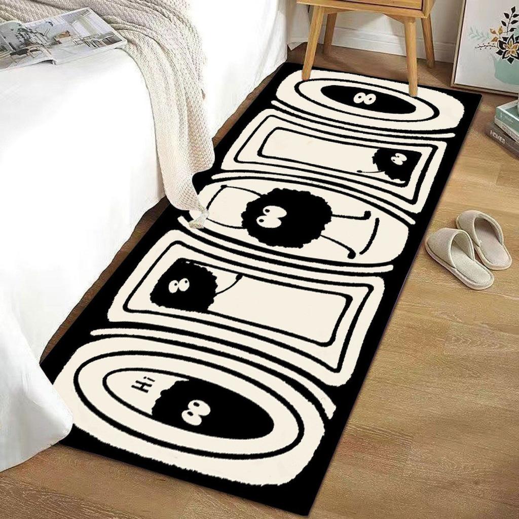 Cute Monster Pattern Runner Rug Soft Durable Black White Wave Design Non Slip Washable Carpet for Bedroom Corridor Home Decor