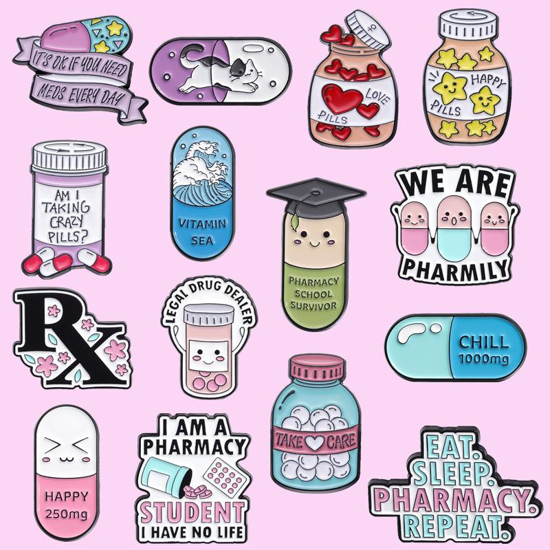 Creative Cartoon Pill Series Metal Brooch Set Whimsical Alphabet Pin Collection For Fashionable Accessory Lovers