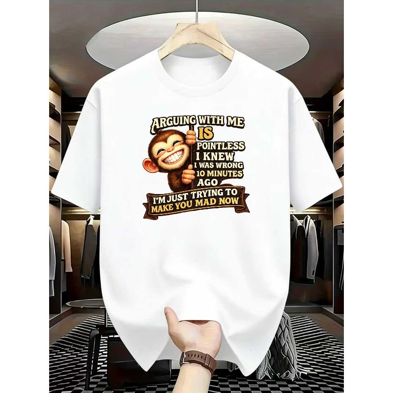 European Sizes Funny Monkey T-Shirt "Arguing with Me Is Pointless I Knew I Was Wrong" - Retro Humor Statement Shirt - Soft, Medium-Stretch Blend