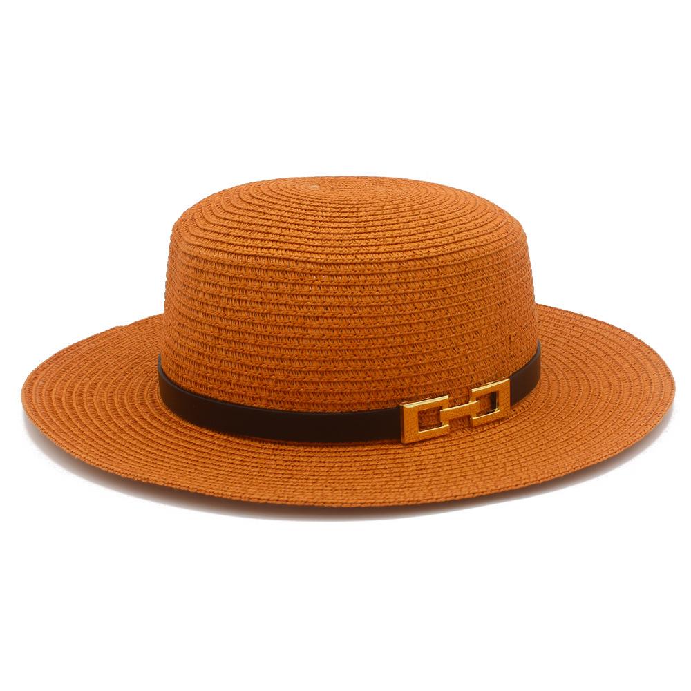 French Flat-top Straw Hat Women's New Spring and Summer Seaside Beach Hat Outdoor Sunscreen Sunshade Retro Straw Top Hat