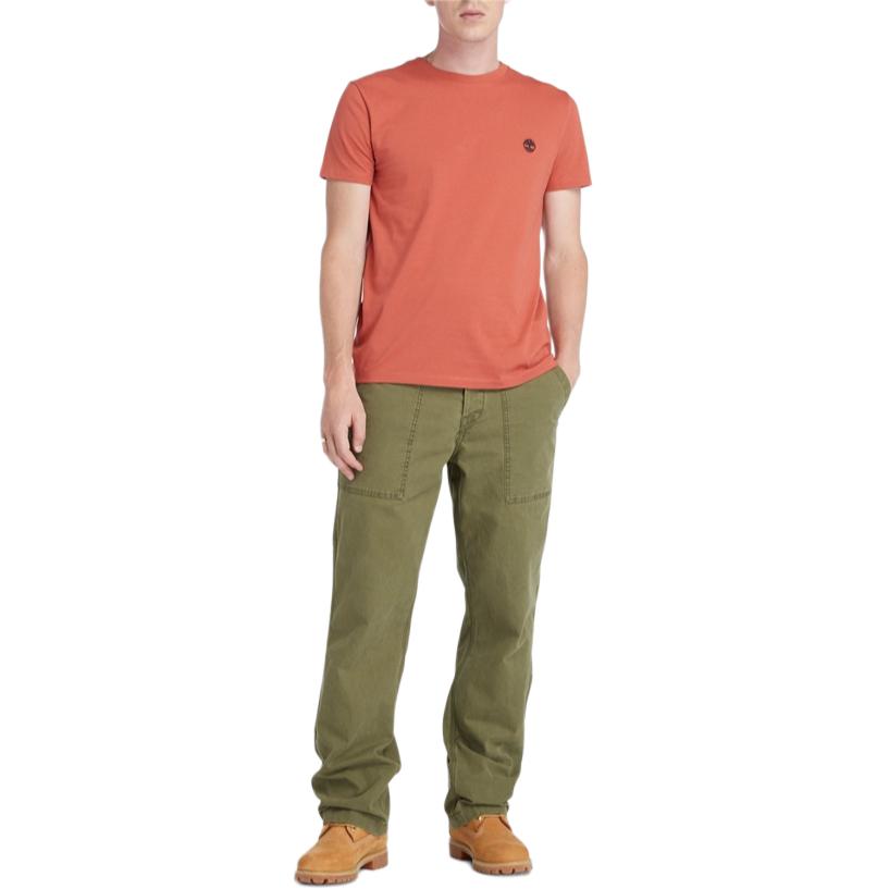 Timberland Męski T-shirt z okrągłym dekoltem, haftowany, dopasowany, z krótkim rękawem, pomarańczowy A2EKJ-EG6