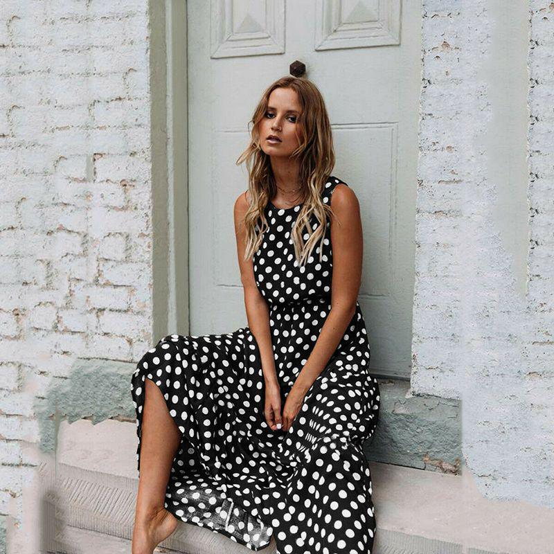 Stylish Womens Sleeveless Polka Dot Maxi Dress Perfect For Summer Beach Holidays