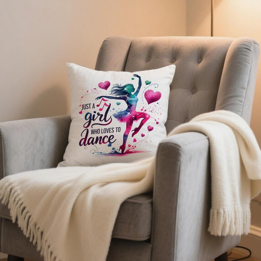 Dance Lover Pillow Cover 18x18 Inches, Watercolor Ballerina & Hearts Design, Gift for Dancers, Ballet Decor for Couch Home, Dance Studio Accentfor