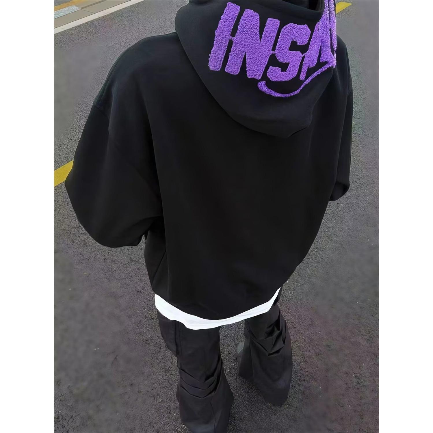 American High Street Embroidered Velvet Hooded Men s Sweatshirt - Trendy Autumn/Winter Loose Fit Jacket 3XL