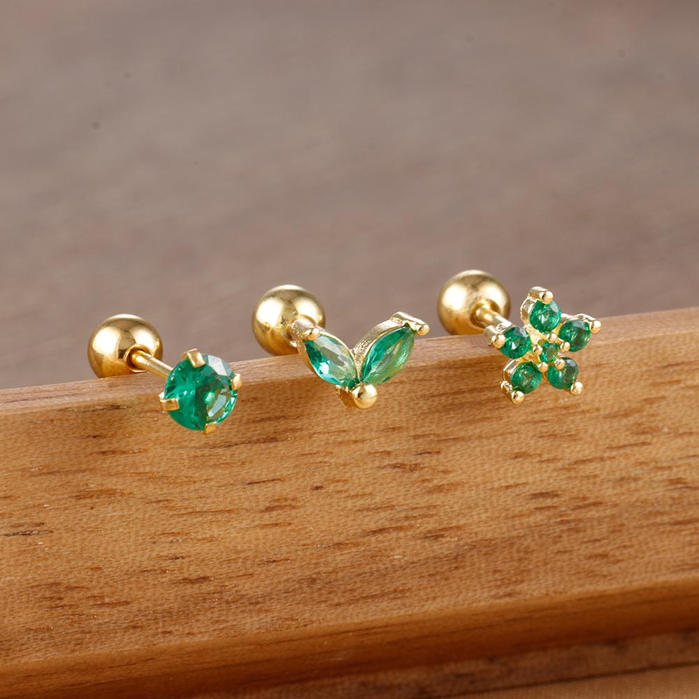 3 шт. Серьга-гвоздик для пирсинга уха из нержавеющей стали с цирконовыми цветами в форме «глаза лошади» для женщин, Хеликс, Трагус, Мочка уха, Дайт, Классическая серьга