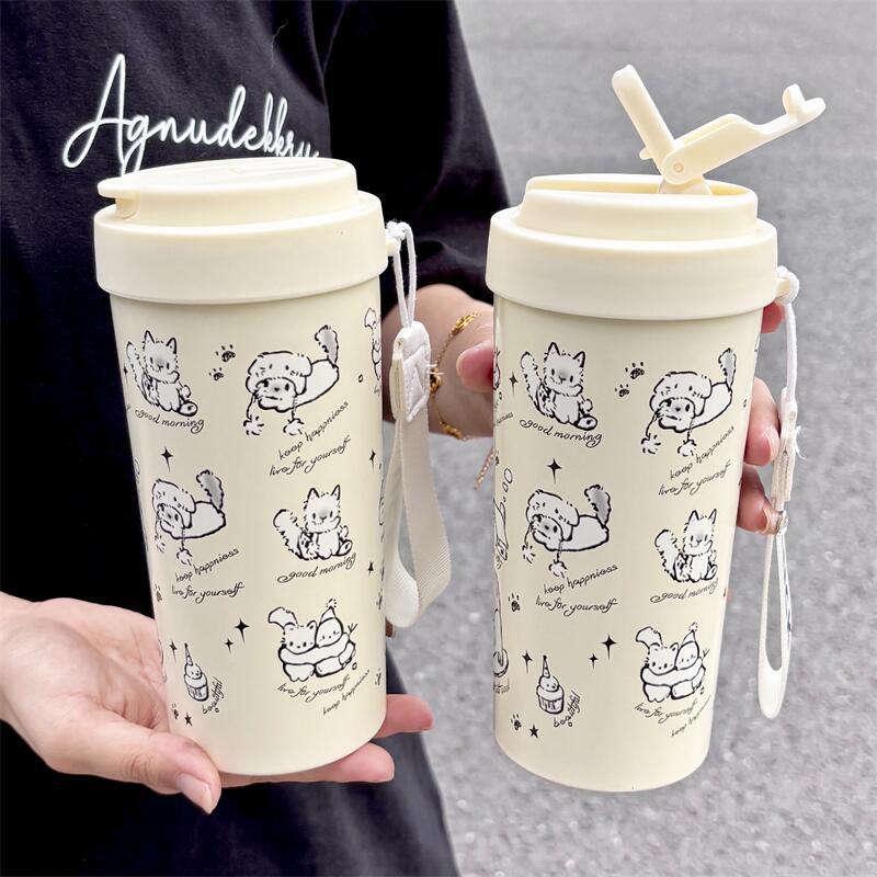 Originální sněhulák kočka nerezový vakuově izolovaný hrnek na vodu se slámkou roztomilé termosky na Vánoce do auta hrnek na kávu