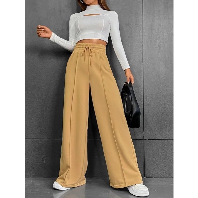 Casual Wide Leg Loose Fit Pants with Elastic Waistband and Drawstring for Spring and Autumn