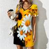 Mode d'été pour femmes Robe imprimée à col en V et imprimé floral Robes courtes sexy