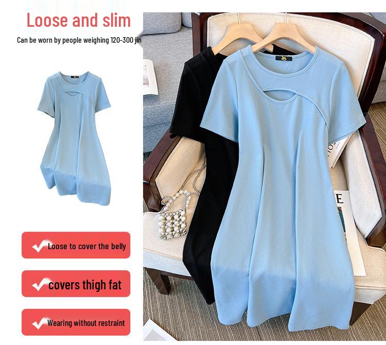 2024 Deformation Strategy Plus Size Women's Short-Sleeve Dress, 120-350 Jin, Niche Design