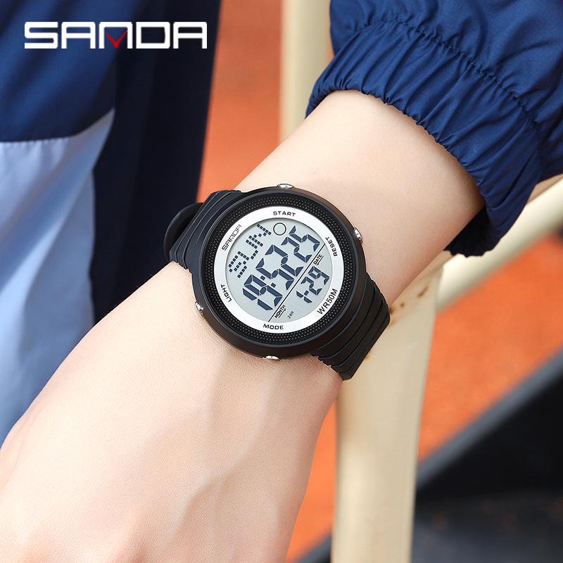 Sanda Trendy Korean Style Luminous Waterproof Watch for Outdoor Sports - Unisex Multifunctional Display.