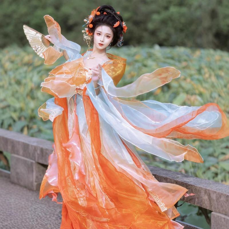 Tang Dynasty Hanfu Women's Embroidered Butterfly Large Sleeve Shirt Chest Shake Skirt Set Heavy Industry Super Immortal Summer Princess Dress