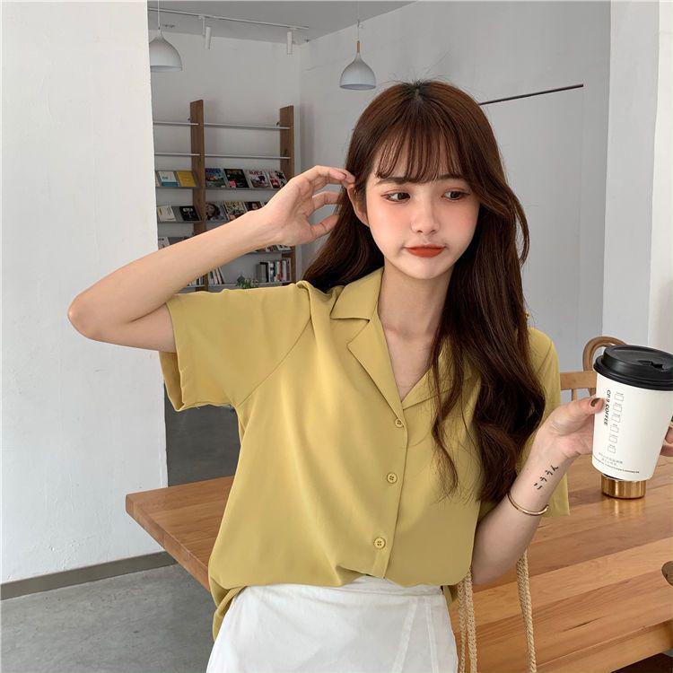 Spring 2026 Korean Retro Style Women's Professional Lapel Short Sleeve Shirt