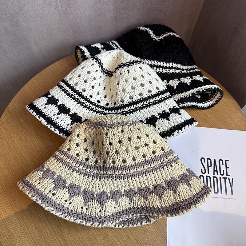 Summer Pattern Women Hollowed Out Hat With Large Brim Uv Sunshade Outings For