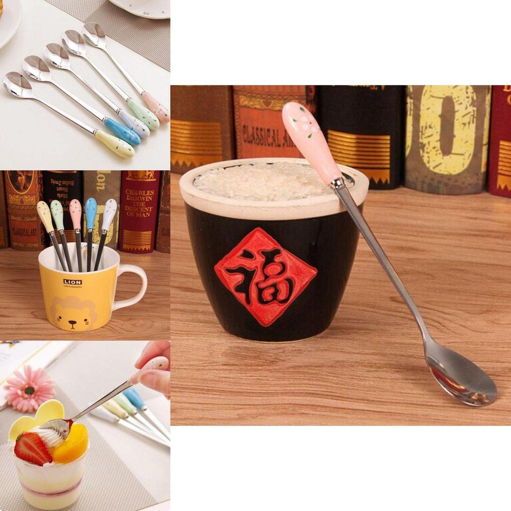 Stylish Floral Ceramic Handle Stirring Spoon With Durable Stainless Steel For Beverages
