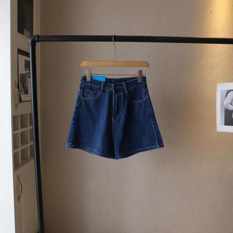 

Самые продаваемые летние джинсовые шорты А-силуэта с высокой талией в корейском стиле 2025 для женщин Large темно-синий