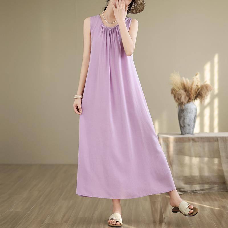 Elegant Women's Summer Dress Loose Sleeveless Plus Size Casual Long Dresses Vintage Clothes