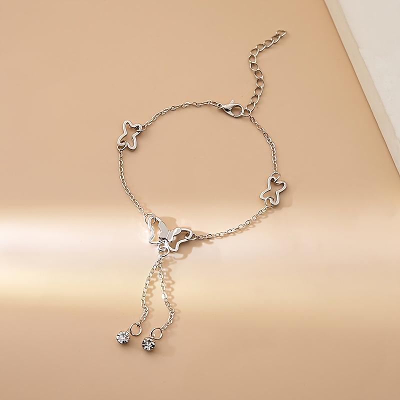 Korean Fashion Style Women s Hollow Out Butterfly Inlaid Tassel Feet Chain - Alloy Feet Chain Accessories