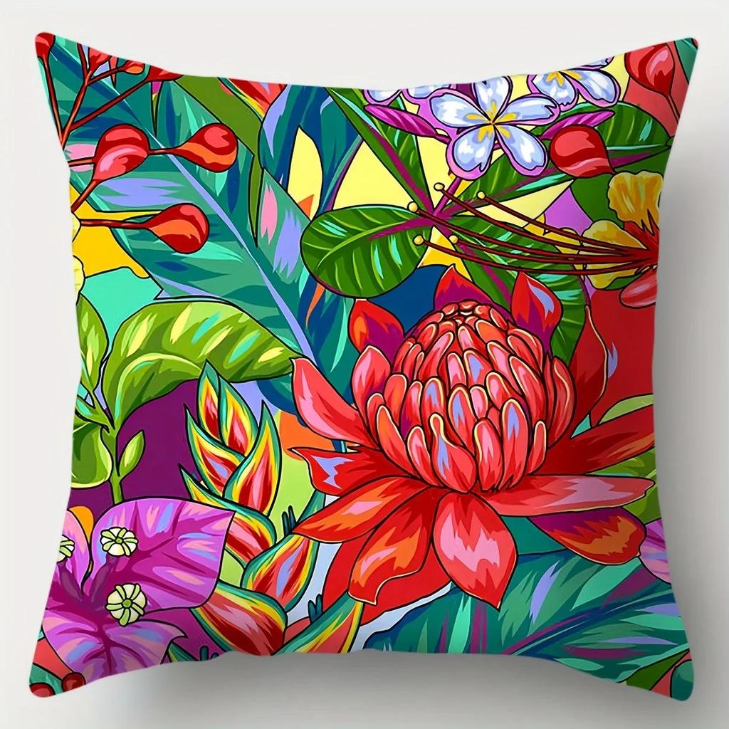 Home Decor Colorful Tropical Floral Pattern Pillowcase Pattern Cushion Cover Suitable For Sofa Bedroom Car Pillow Cover